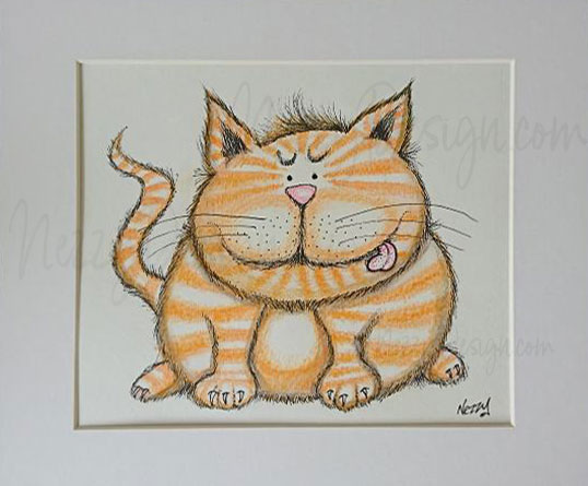 Cheeky Ginger Tom Cat – Signed Pen & Watercolour Print by Nezzy