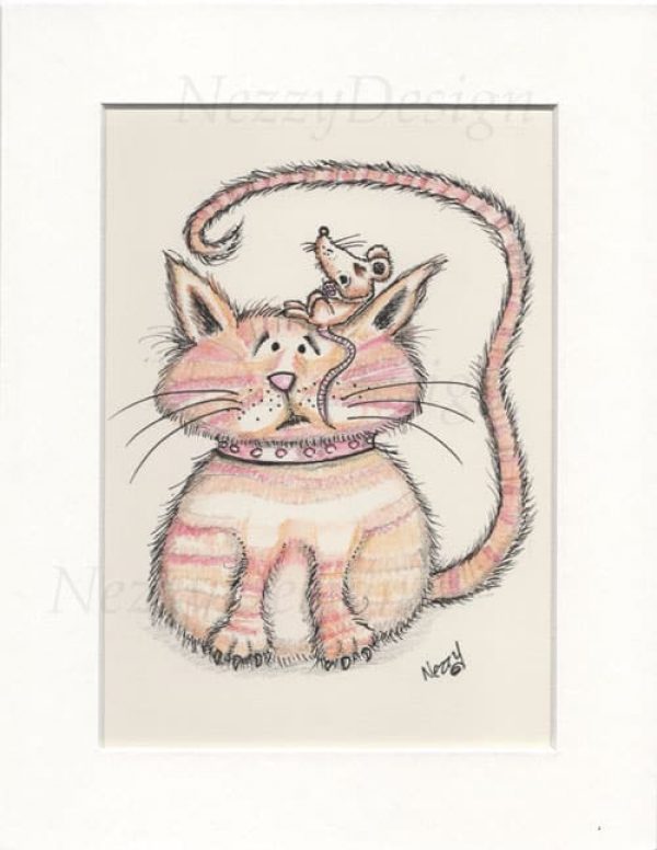 Cat And Sleeping Mouse Original Cartoon Watercolour Artwork By Nezzy Nezzy Design