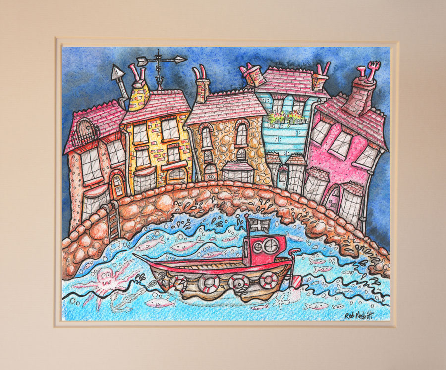 Wonky Harbour - Original Artwork - Pen Ink and Watercolour